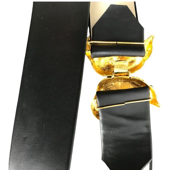 Vintage Judith Leiber 80s 90's Y2K Belt Black Leather Gold Fox Old Money Classic - Picture 3 of 6